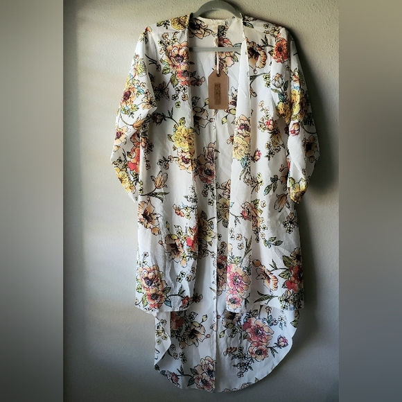 Kimono/Cardigan Ivory with Floral print L - Picture 4 of 6